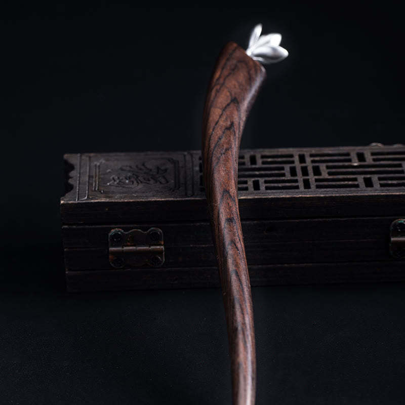Pic à Cheveux Magnolia Ébène & Argent 925 – 18.3cm