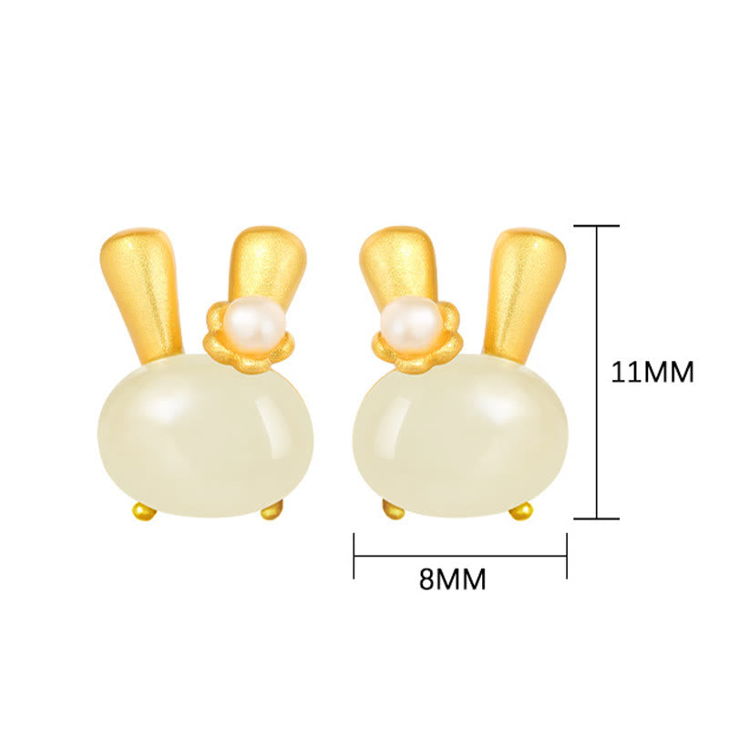 Boucles d’Oreilles Lapin en Jade Hetian Naturel & Perles – Argent 925