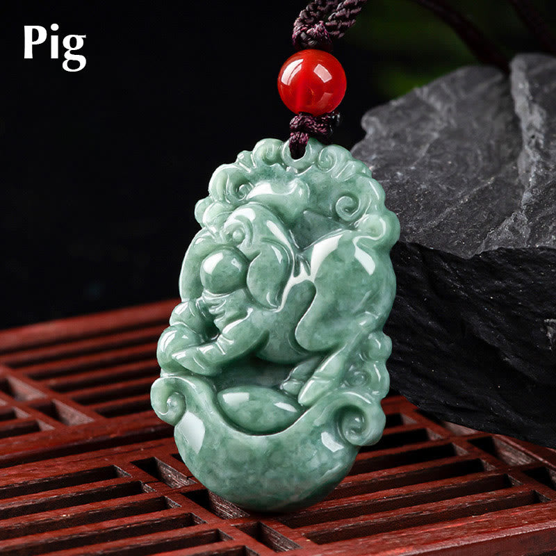Collier en Jade Naturel Zodiac Chinois (12 Signes)