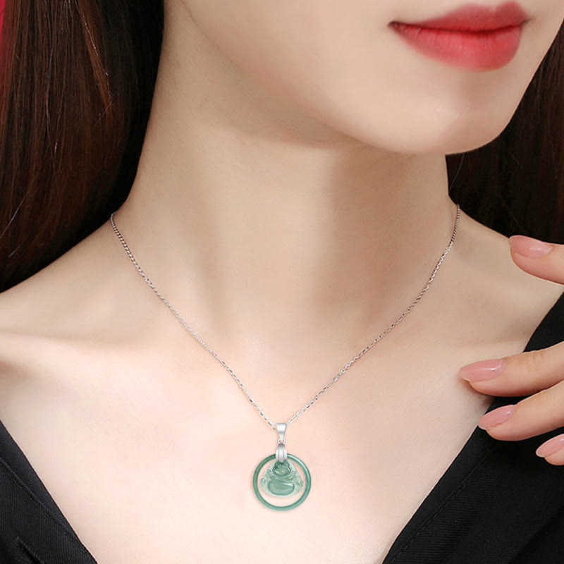 Collier Bouddha Rieur en Jade Naturel et Argent 925