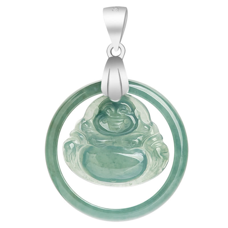 Collier Bouddha Rieur en Jade Naturel et Argent 925