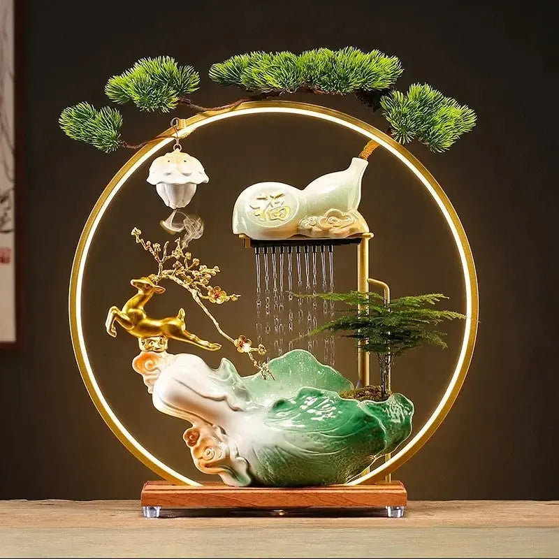 Grâce Dorée · Fontaine d’Encens LED au Cerf