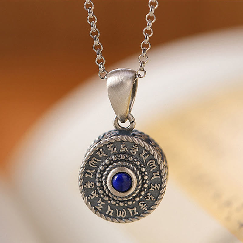 Collier Mantra Om Mani Padme Hum en Argent Sterling 925 et Lazurite