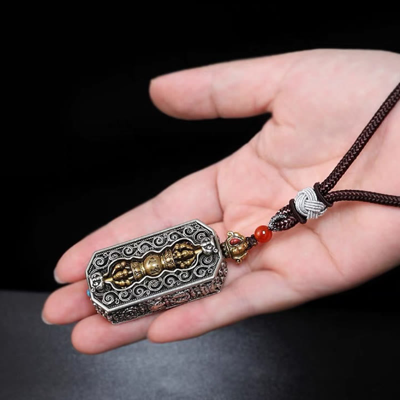 Collier Mantrique Om Mani Padme Hum avec Lotus & Dorje Vajra