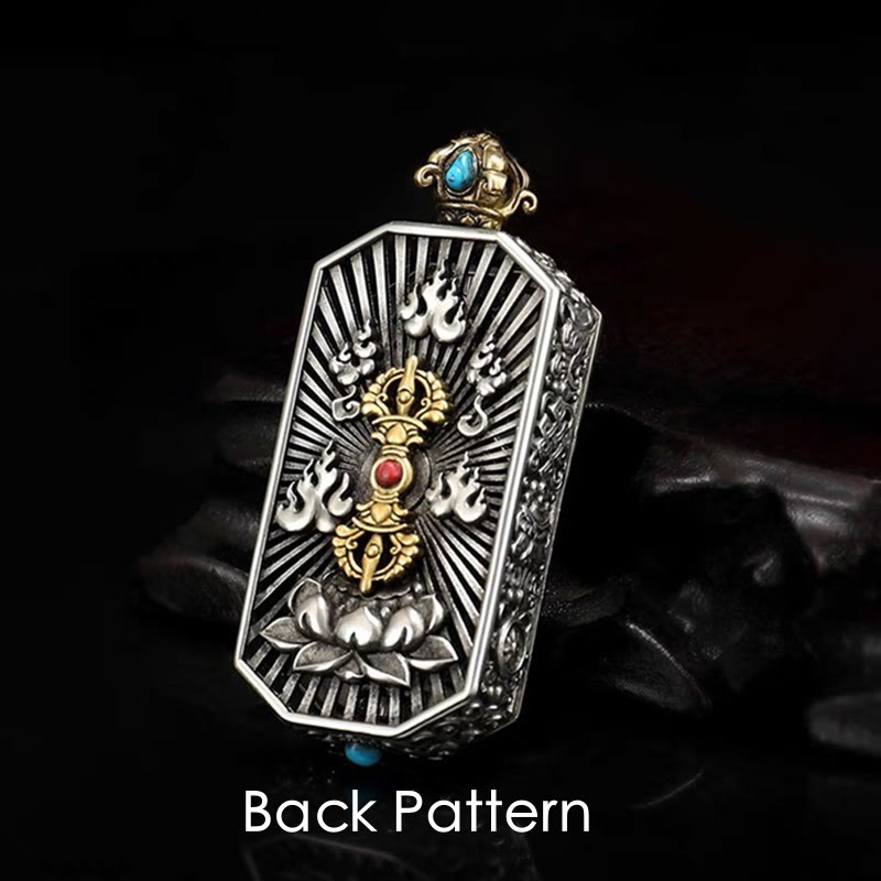 Collier Mantrique Om Mani Padme Hum avec Lotus & Dorje Vajra