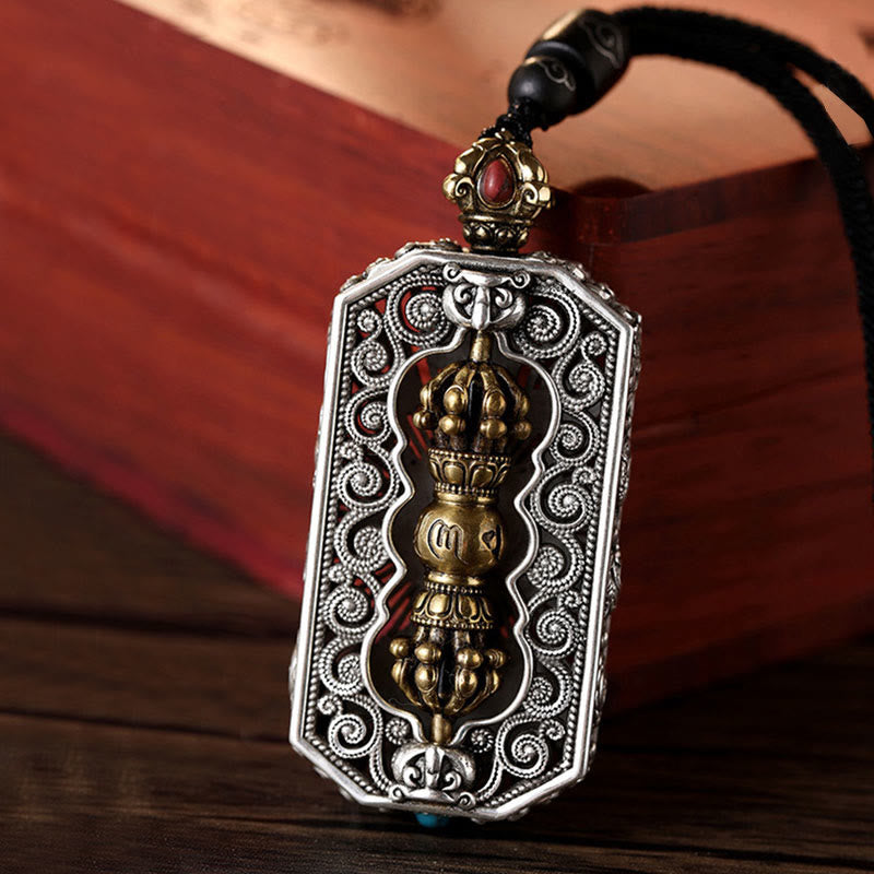 Collier Mantrique Om Mani Padme Hum avec Lotus & Dorje Vajra