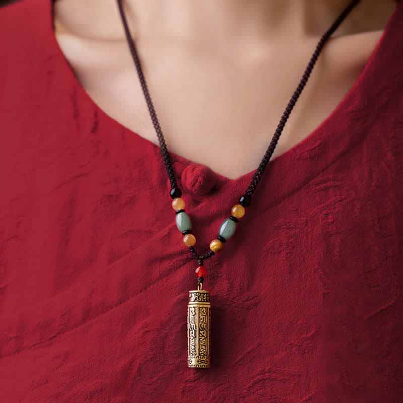 Collier Mantra Om Mani Padme Hum en Cuivre et Graines de Bodhi