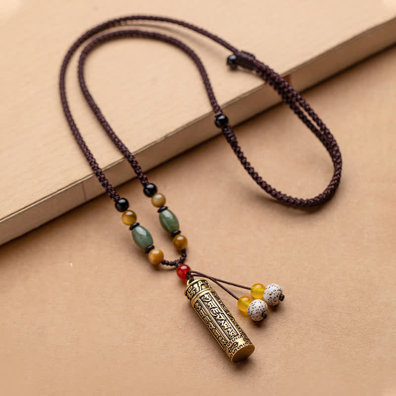 Collier Mantra Om Mani Padme Hum en Cuivre et Graines de Bodhi