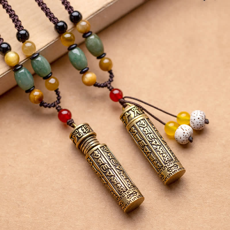 Collier Mantra Om Mani Padme Hum en Cuivre et Graines de Bodhi