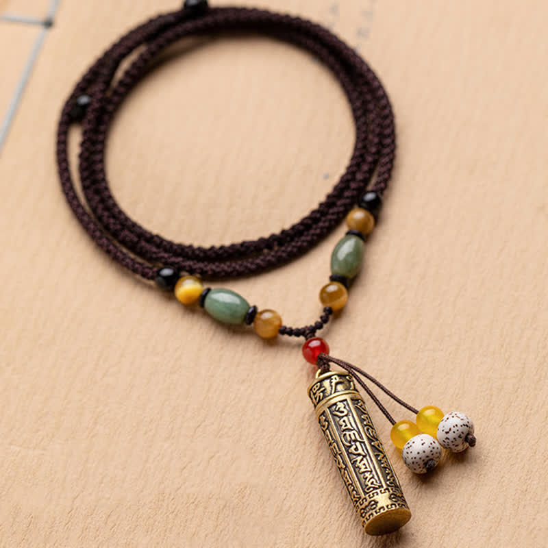 Collier Mantra Om Mani Padme Hum en Cuivre et Graines de Bodhi