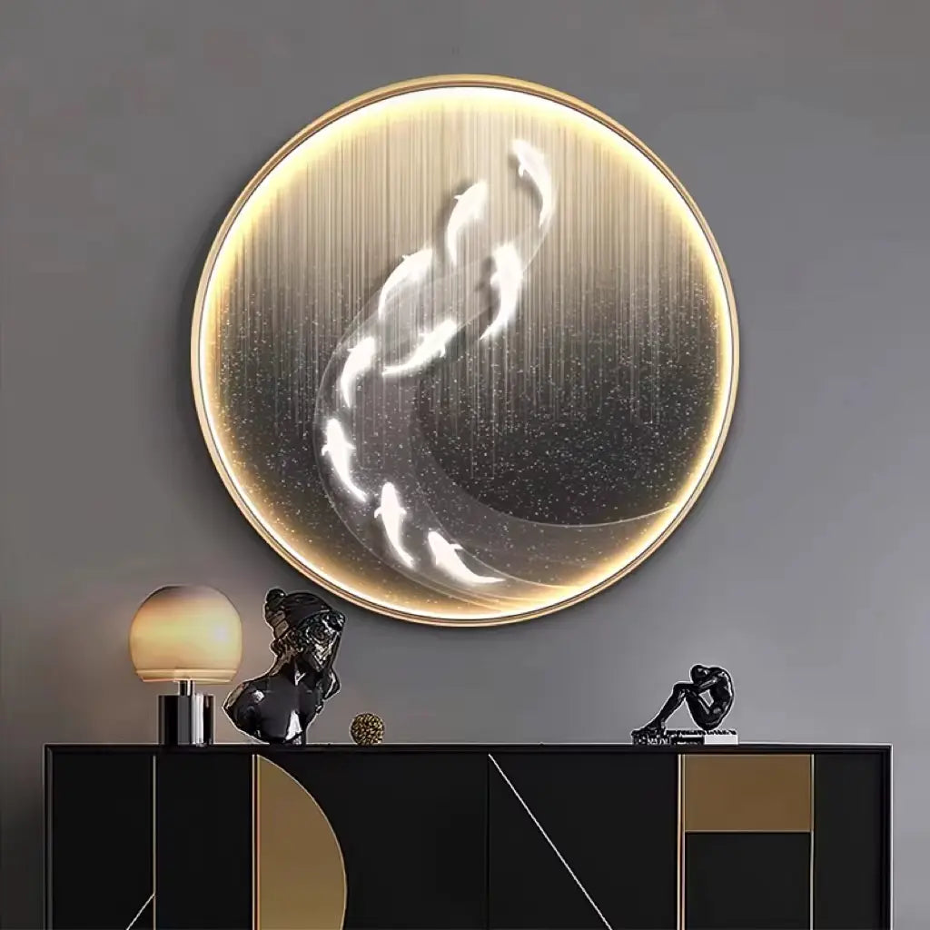 Décoration Murale Japonaise Circulaire Lumineuse aux Poissons