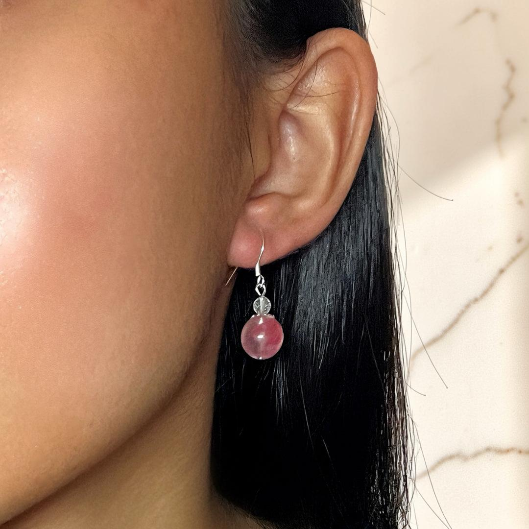 Boucles d’Oreilles Rhodonite – Rosée d’Amour, Argent