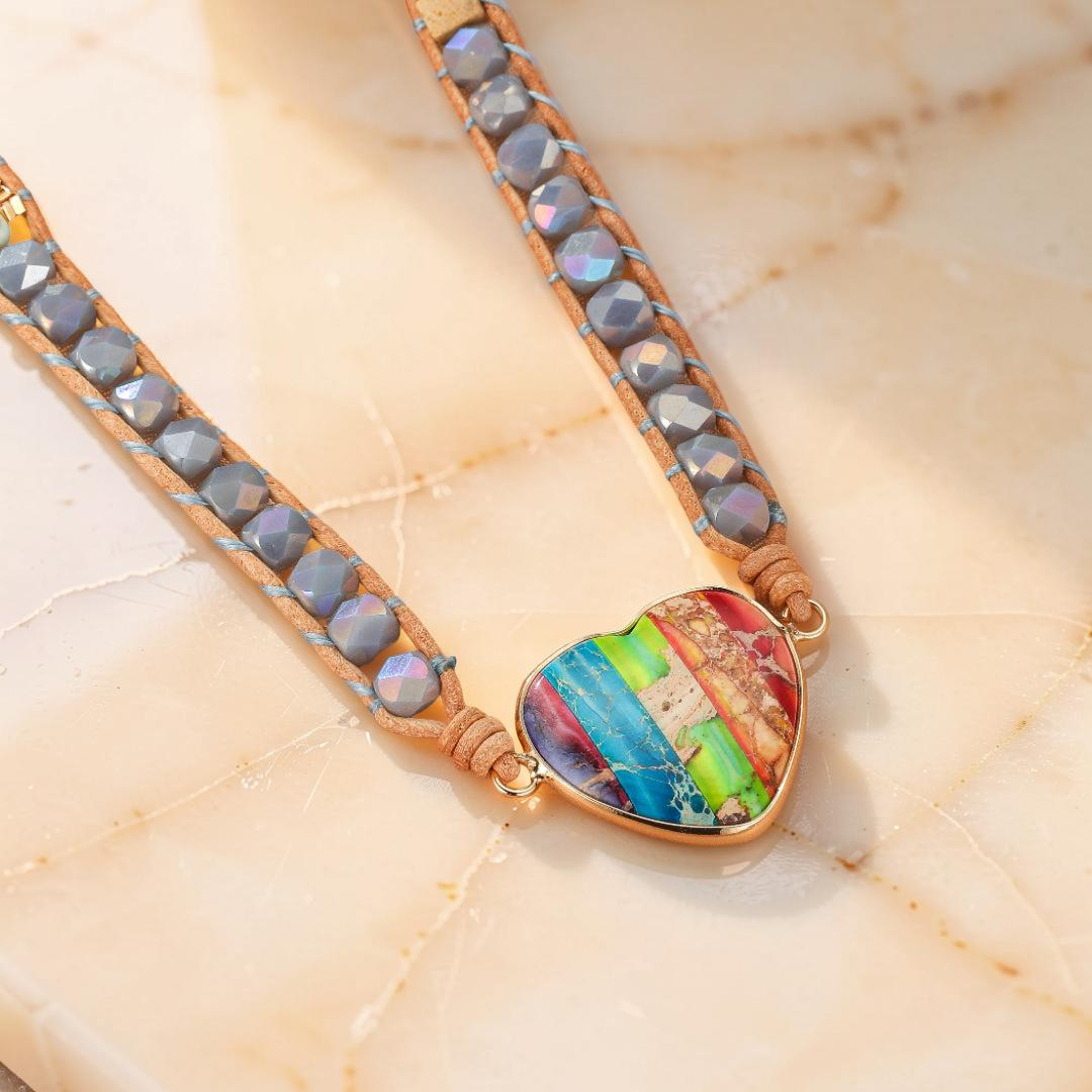 Bracelet Jaspe – Cœur Arc-en-Ciel