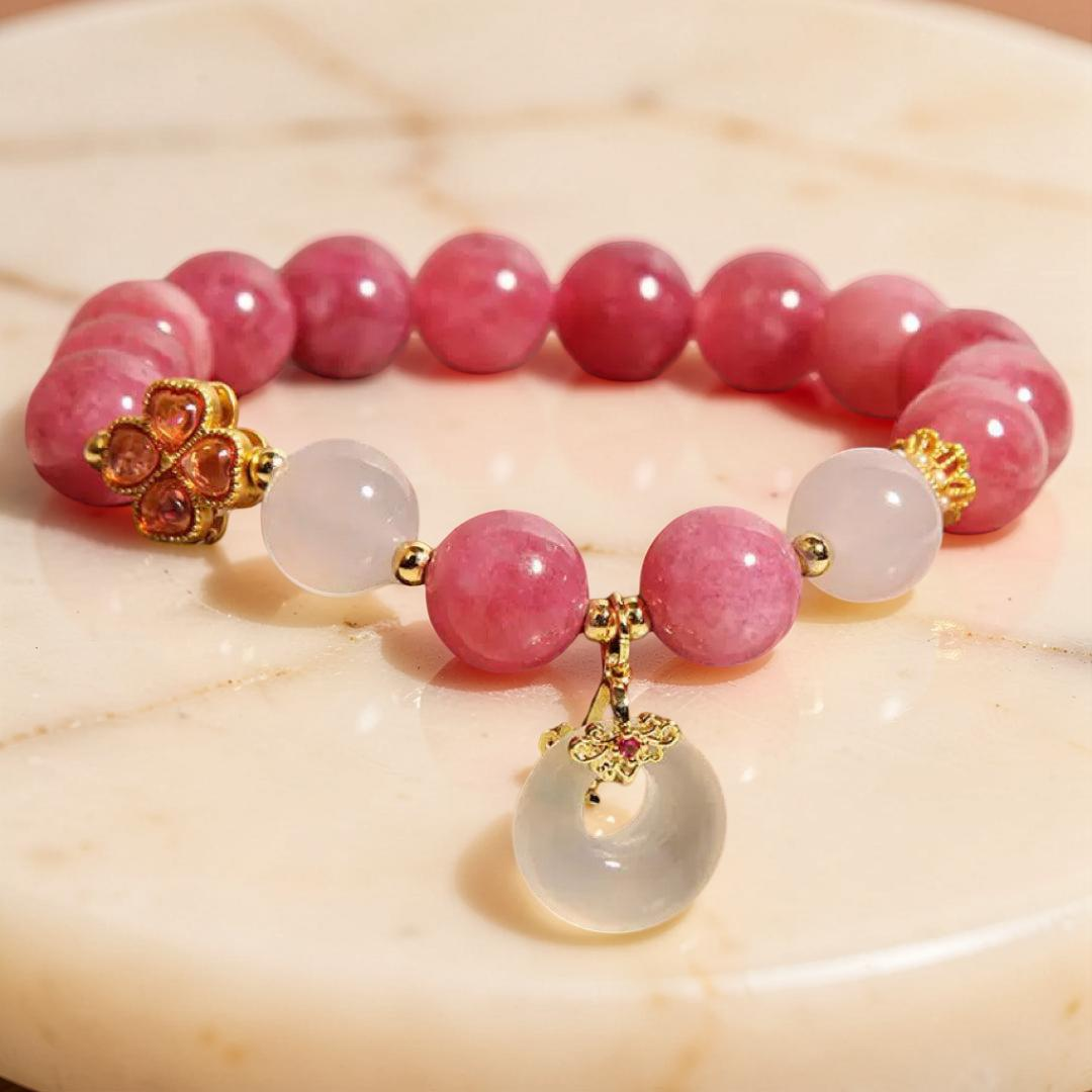 Bracelet Tourmaline Rose et Jade Blanc – Chance Éclatante