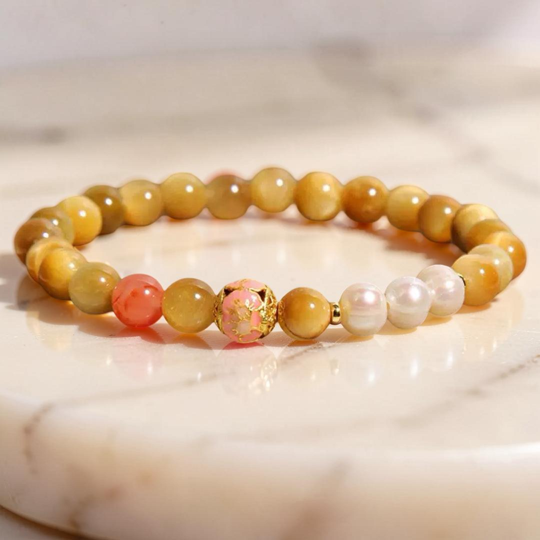 Bracelet Œil de Tigre et Perles – Éclat Impérial
