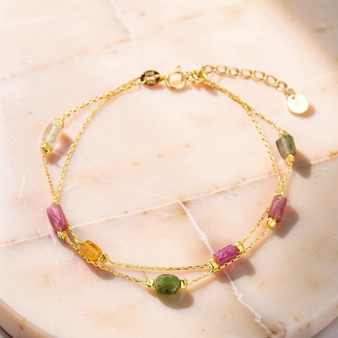 Bracelet Tourmaline – Cristaux Bruts, Argent Plaqué Or