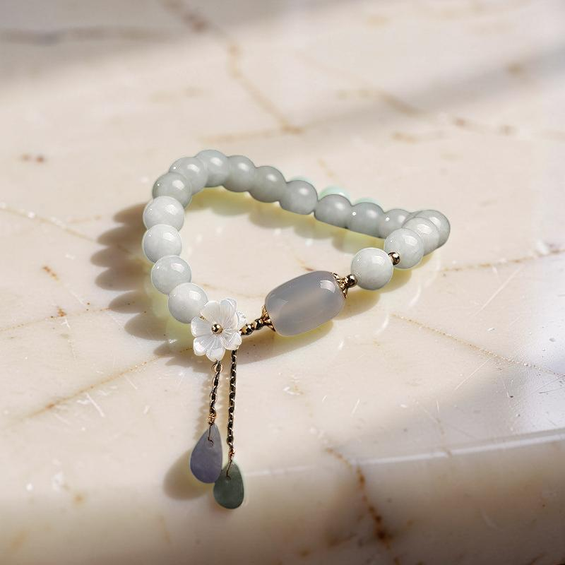 Bracelet Jade Blanc et Agate – Porte Bonheur