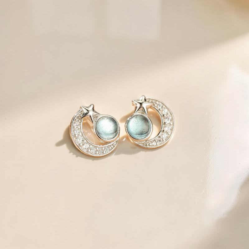 Boucles d'oreilles Aigue marine – Étoile Lunaire, Argent