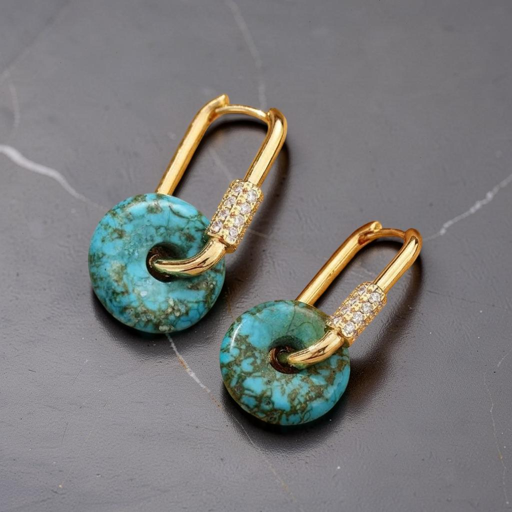 Boucles d'oreilles Turquoise – Élégance, Argent Plaqué Or
