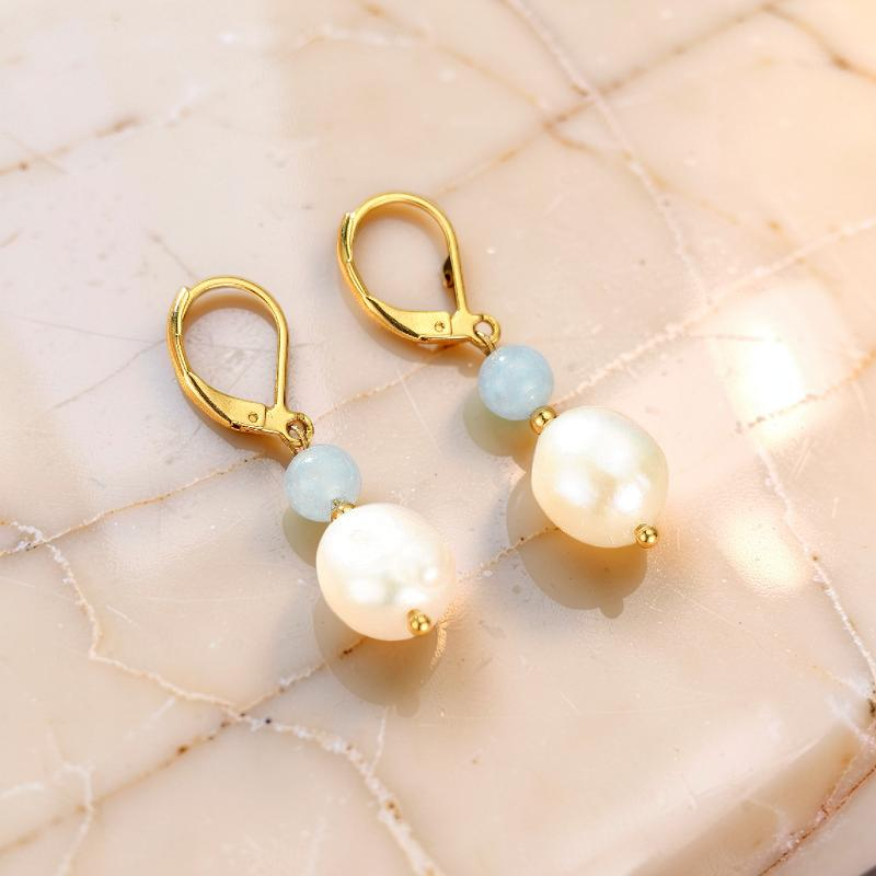 Boucles d'oreilles Aigue marine et Perle – Pure Lumière