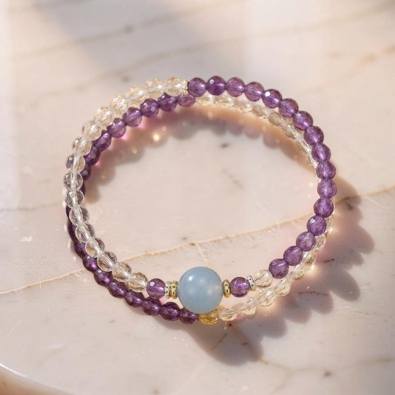 Bracelet Améthyste, Cristal de Roche et Aigue-marine – Harmonie Céleste