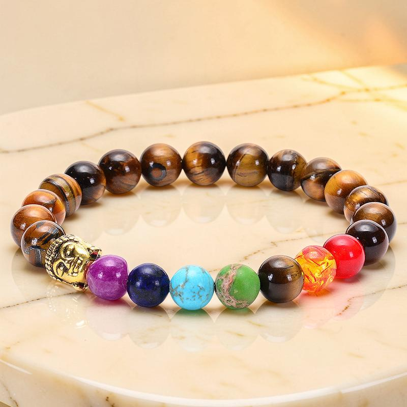 Bracelet 7 Chakras Œil de Tigre et Pierres Naturelles - Bouddha