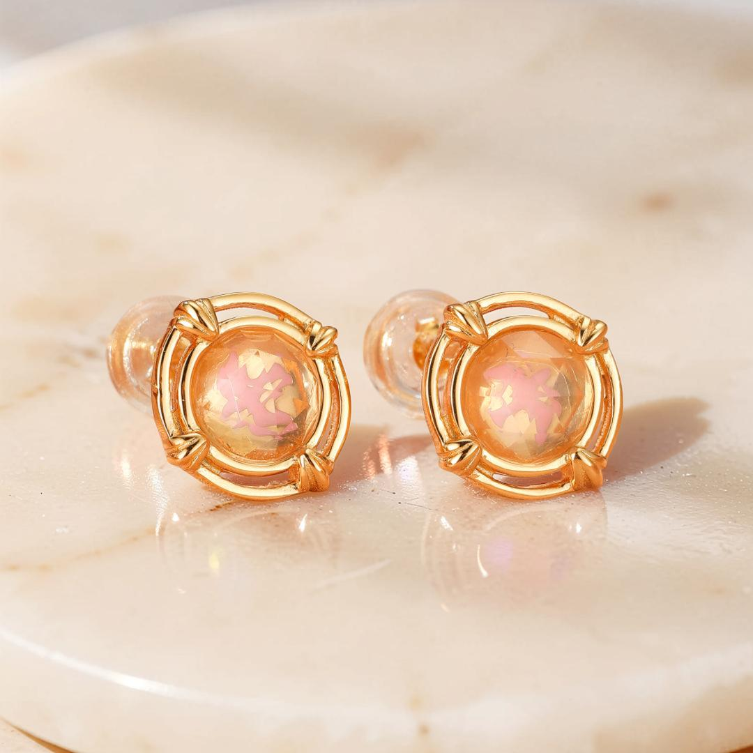 Boucles d'oreilles Quartz Rose – Aura Radieuse, Argent Plaqué Or 10K