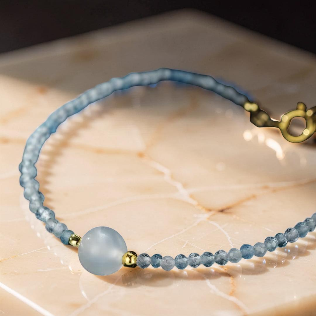 Bracelet Pierre de Lune et Aigue Marine – Rêverie des Flots