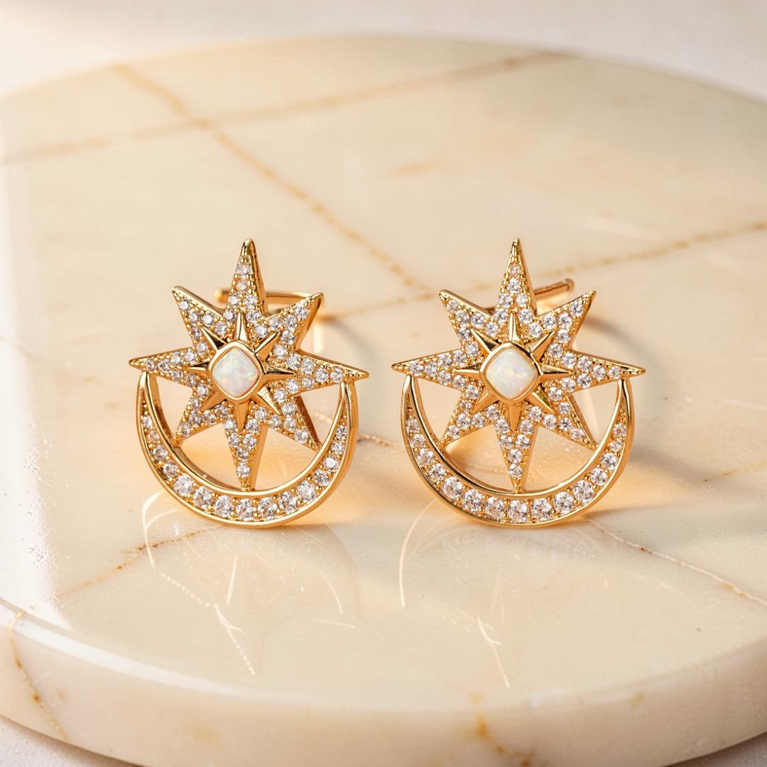 Boucles d'Oreilles Opale – Lune Étoilée