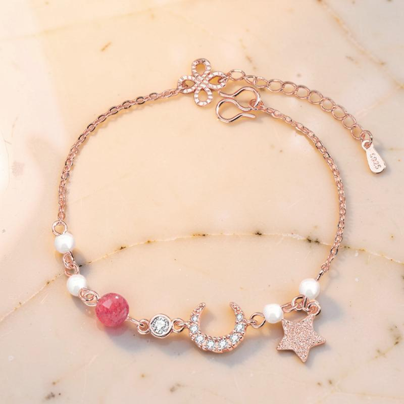 Bracelet Lune et Étoile Perle – Lune Rose