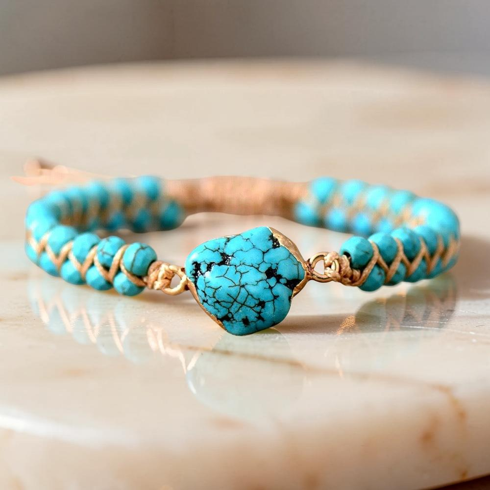 Bracelet Turquoise – Fil d'Amour, Argent Plaqué Or