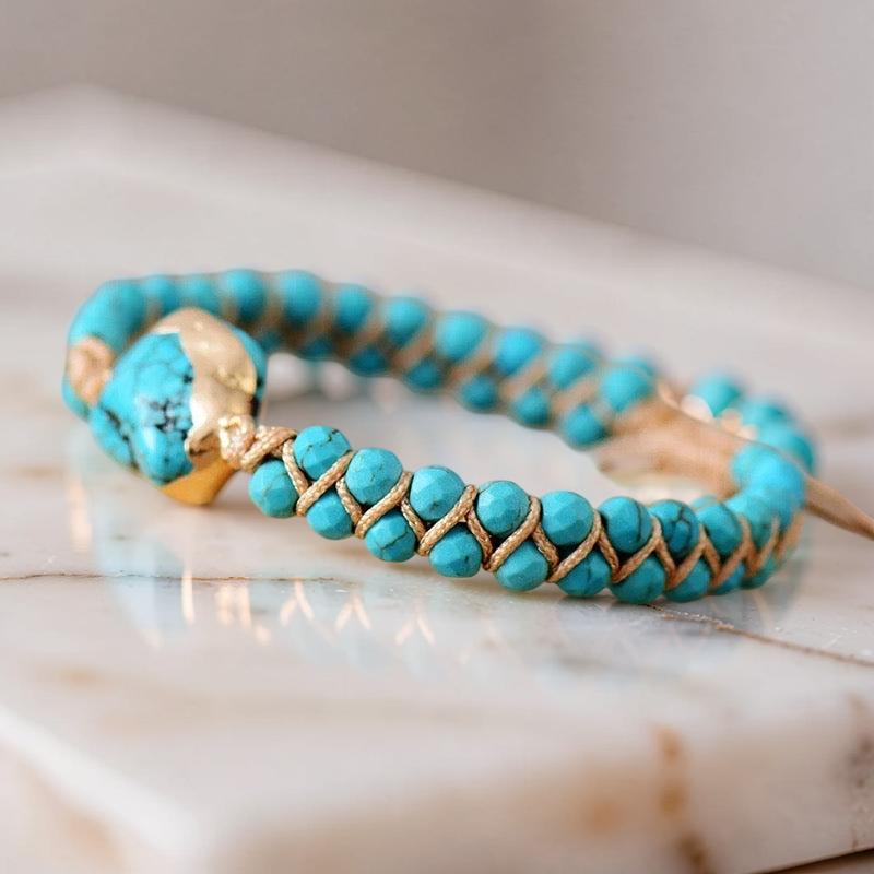 Bracelet Turquoise – Fil d'Amour, Argent Plaqué Or