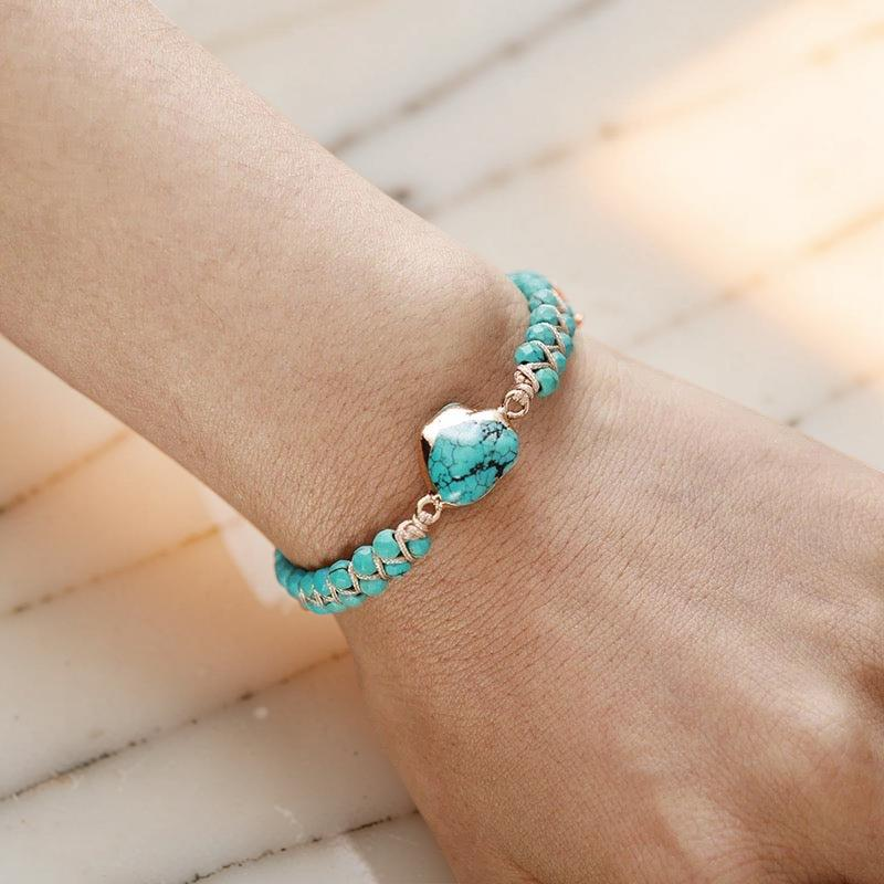 Bracelet Turquoise – Fil d'Amour, Argent Plaqué Or