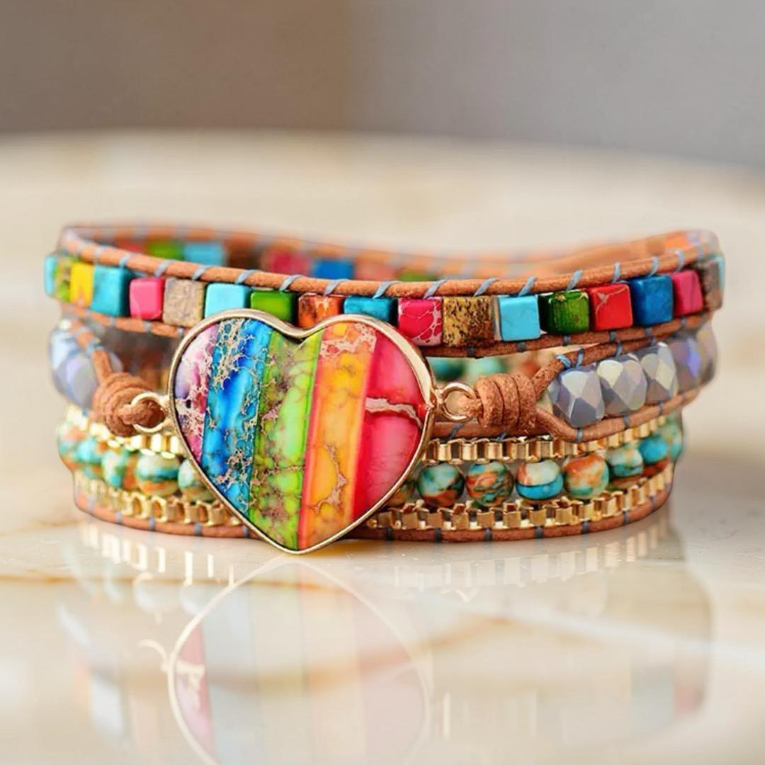 Bracelet Jaspe – Cœur Arc-en-Ciel
