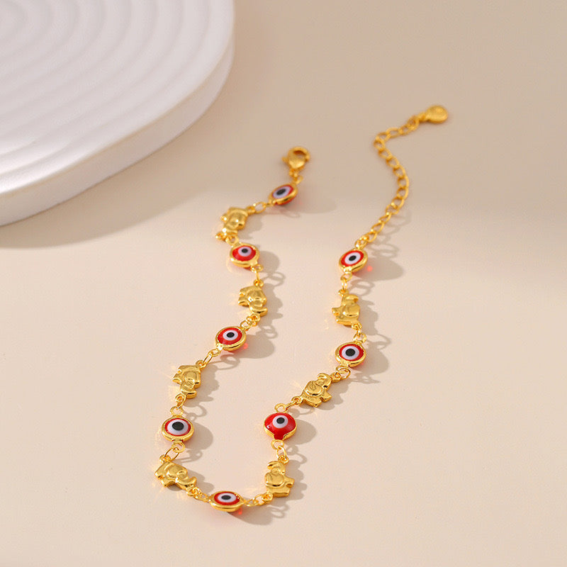 Bracelet de Cheville Mauvais Œil – Garde Esprit, Plaqué Or