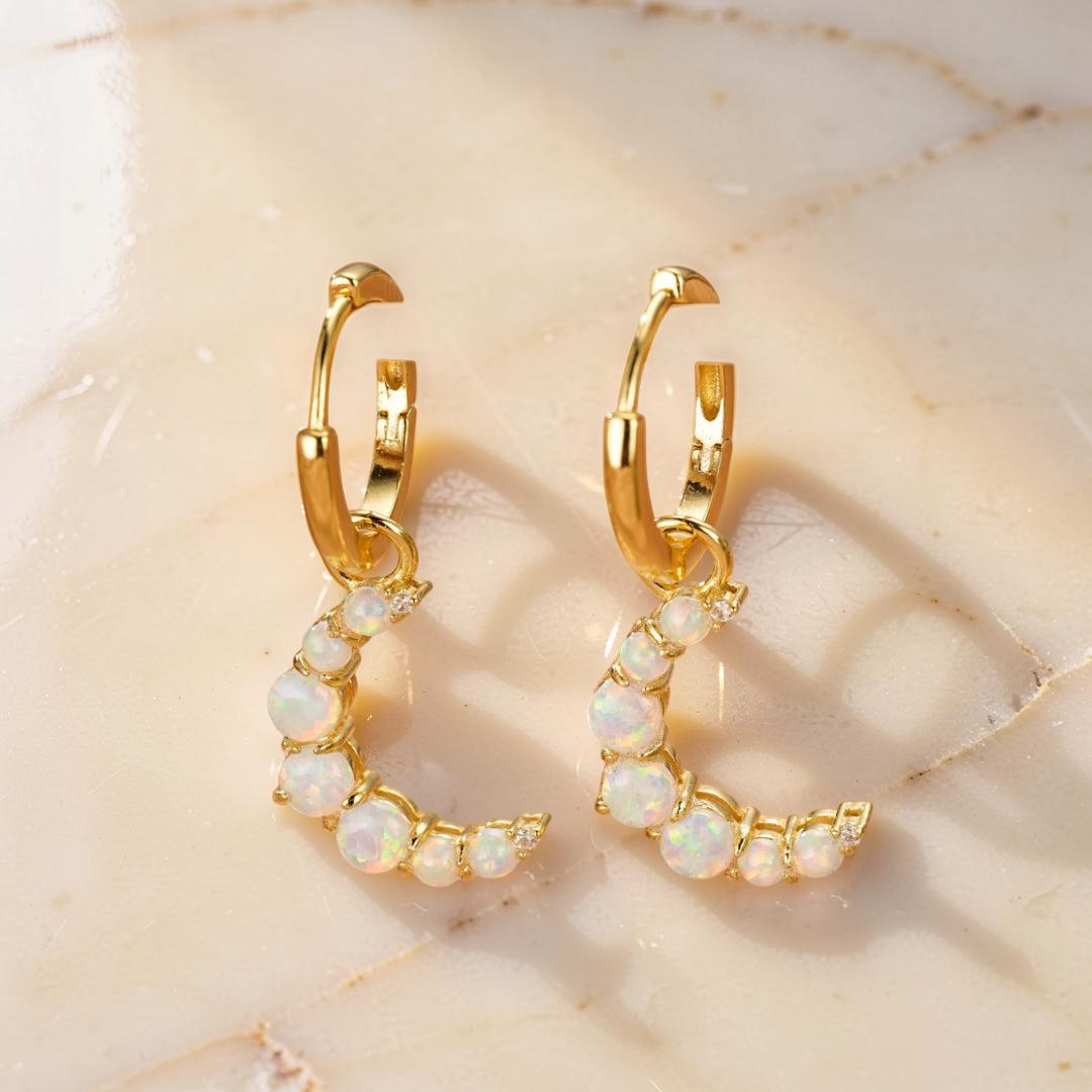 Boucle d’Oreille Opale – Douce Lueur, Argent 925 Plaqué Or 18K