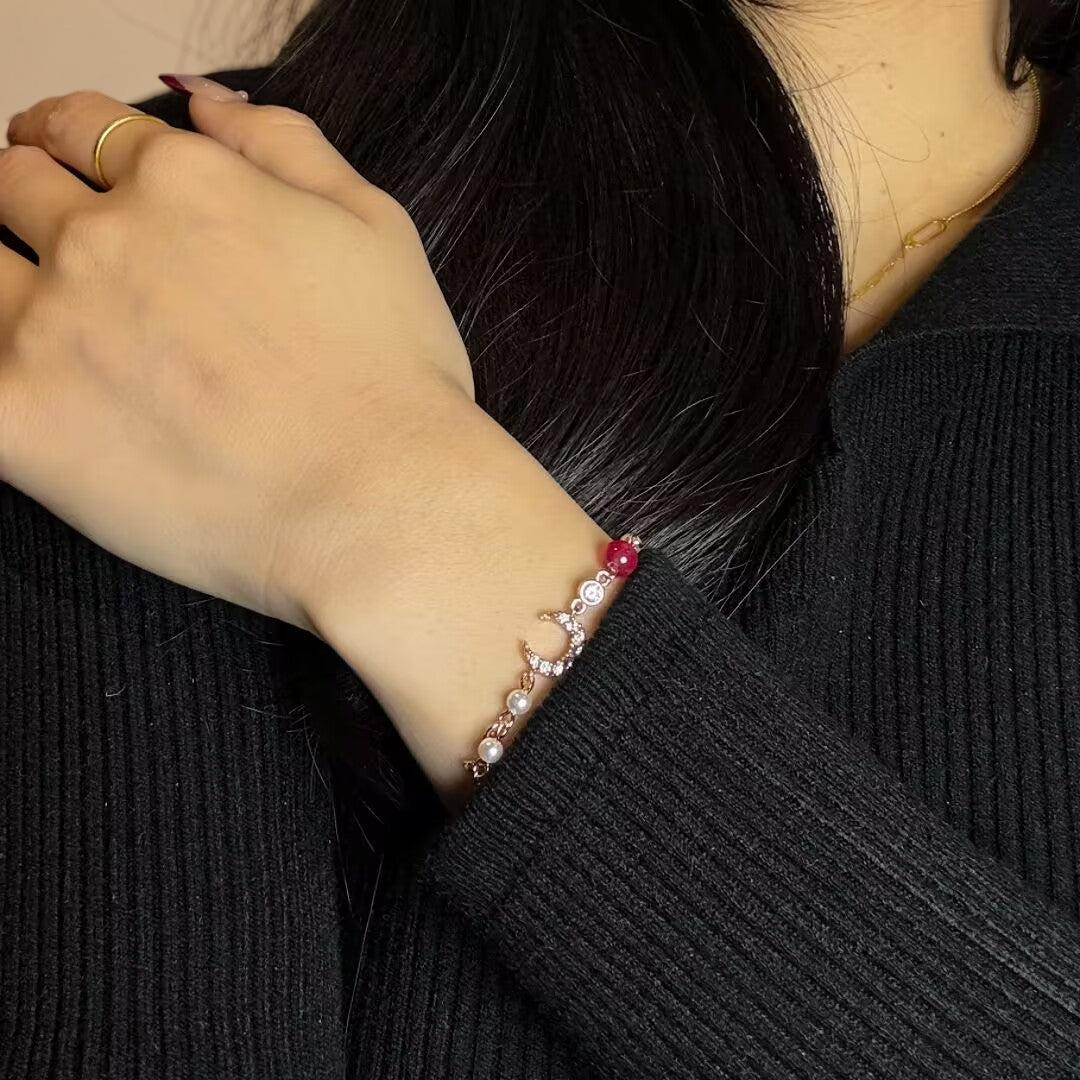 Bracelet Lune et Étoile Perle – Lune Rose