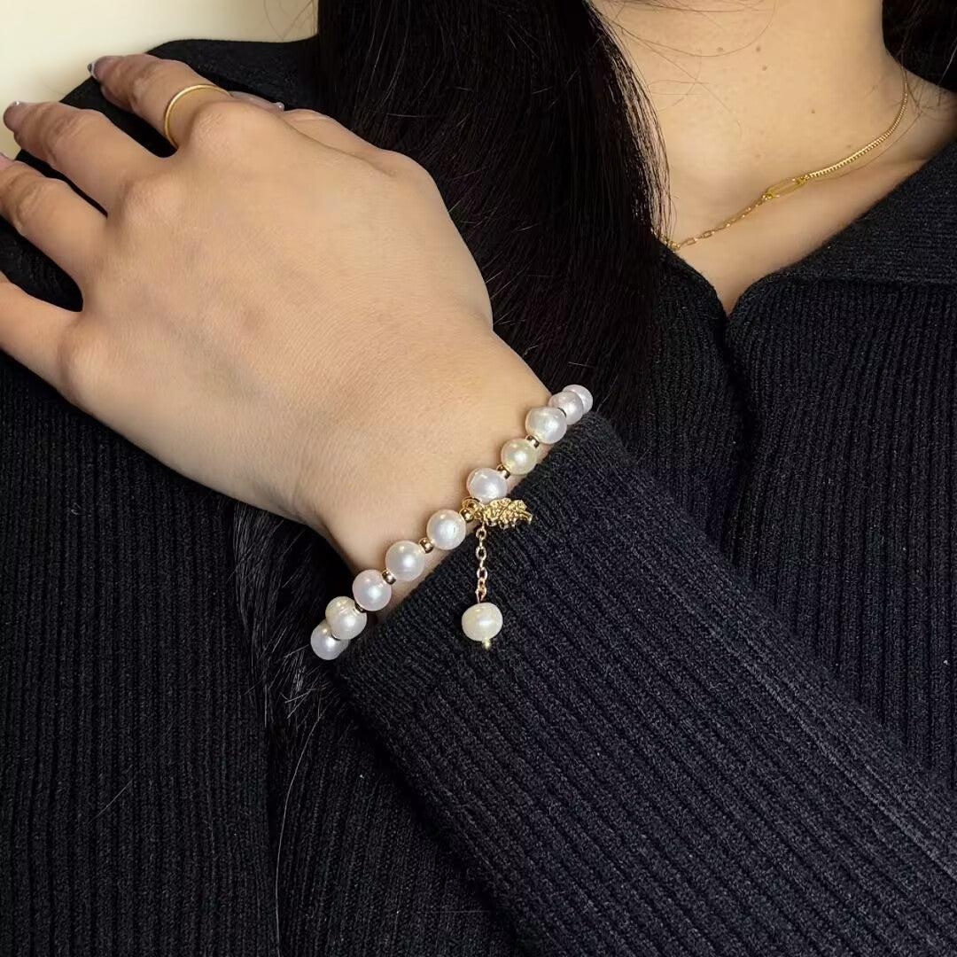 Bracelet Perle d'Eau Douce – Trèfle à Quatre Feuilles