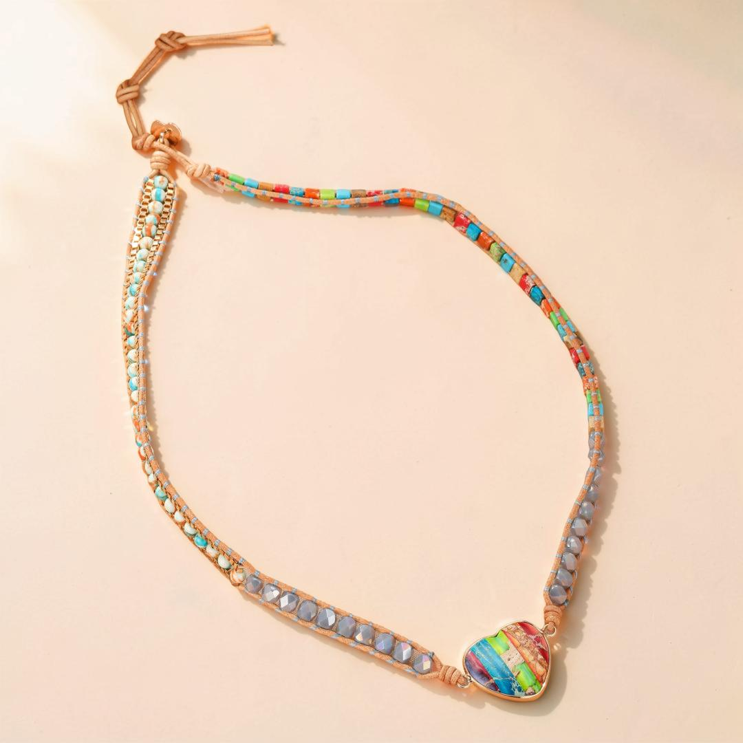 Bracelet Jaspe – Cœur Arc-en-Ciel