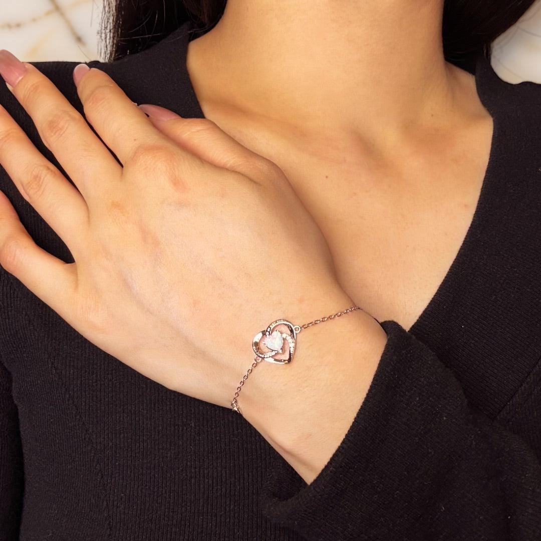 Bracelet Opale – Cœur Éternel, Argent