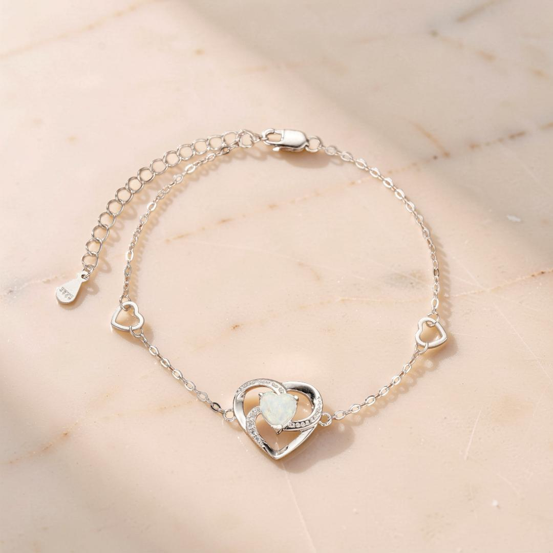 Bracelet Opale – Cœur Éternel, Argent