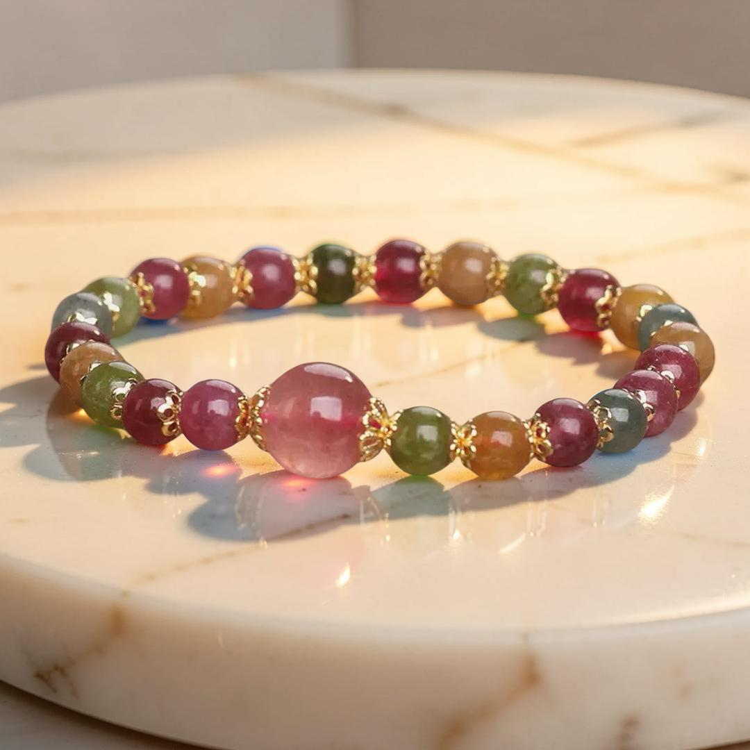 Bracelet Tourmaline et Quartz Fraise – Harmonie Lumineuse