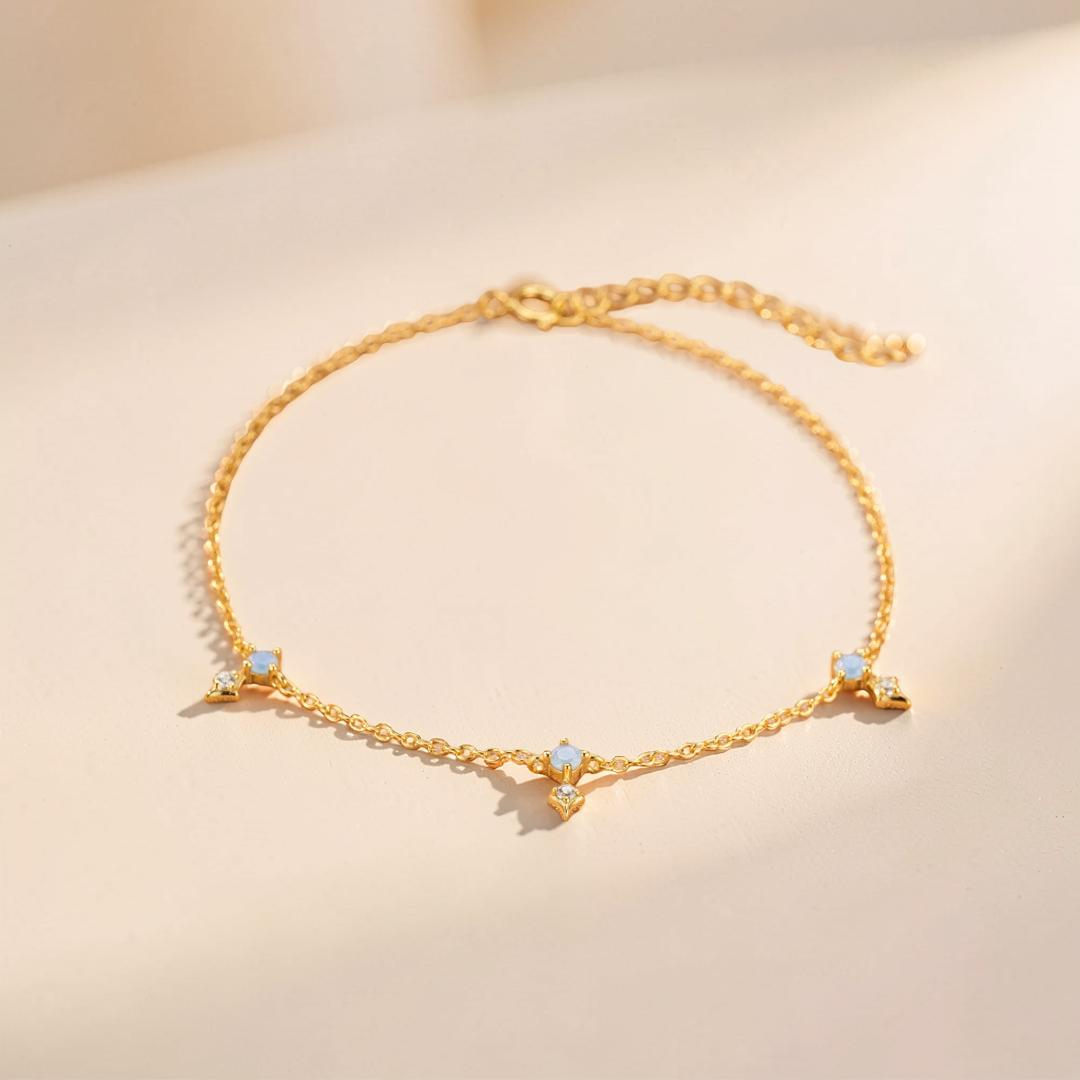 Bracelet Opale – Charme Étoilé, Argent Plaqué Or