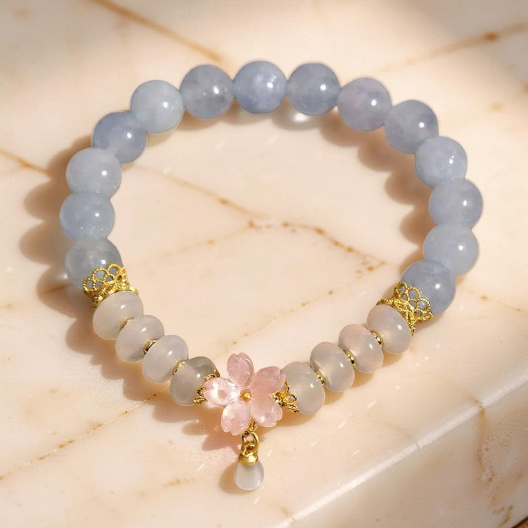 Bracelet Aigue-Marine et Agate – Fleur de Rosée