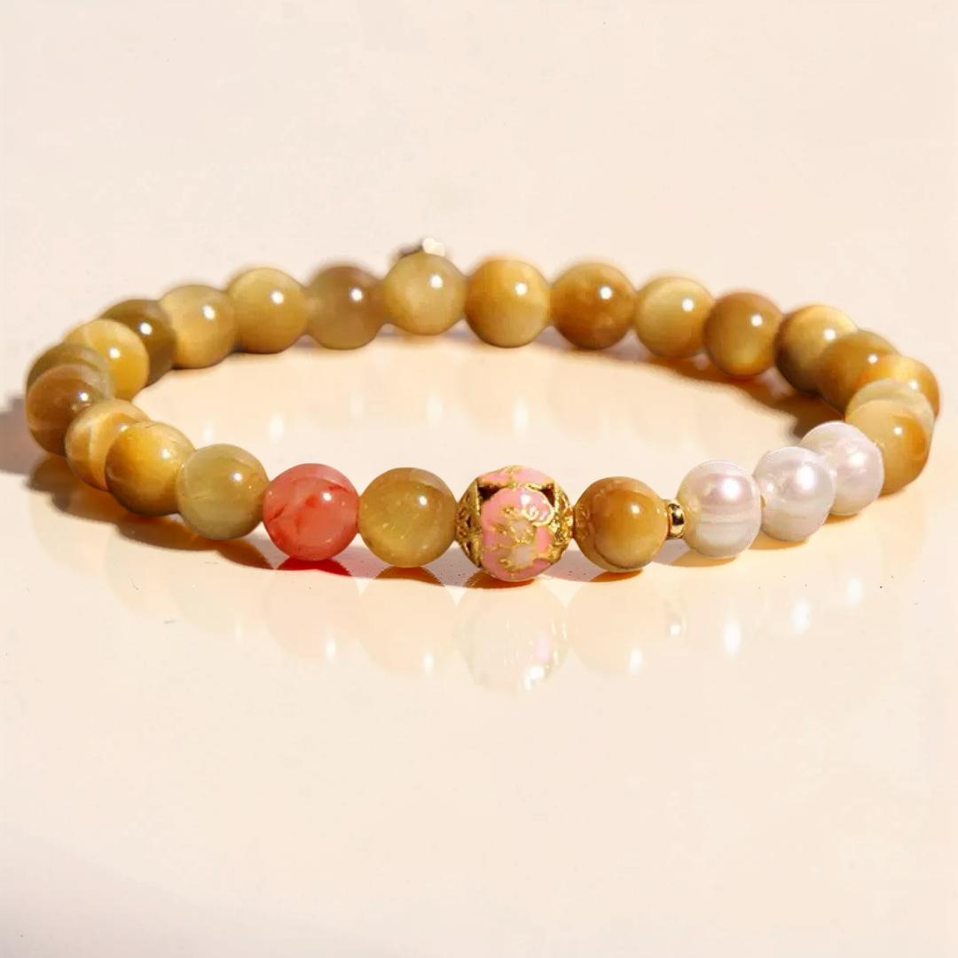 Bracelet Œil de Tigre et Perles – Éclat Impérial