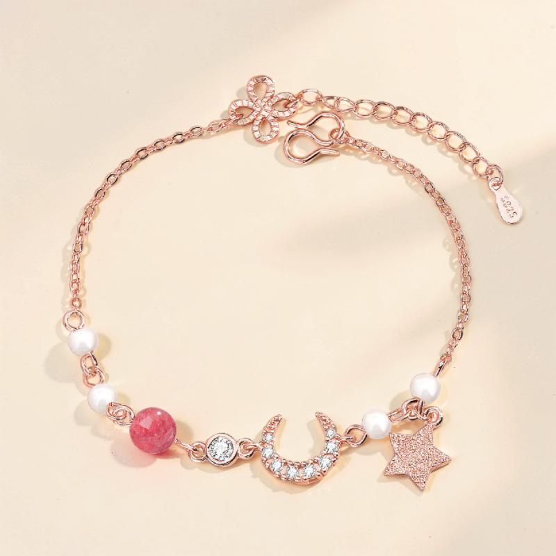 Bracelet Lune et Étoile Perle – Lune Rose