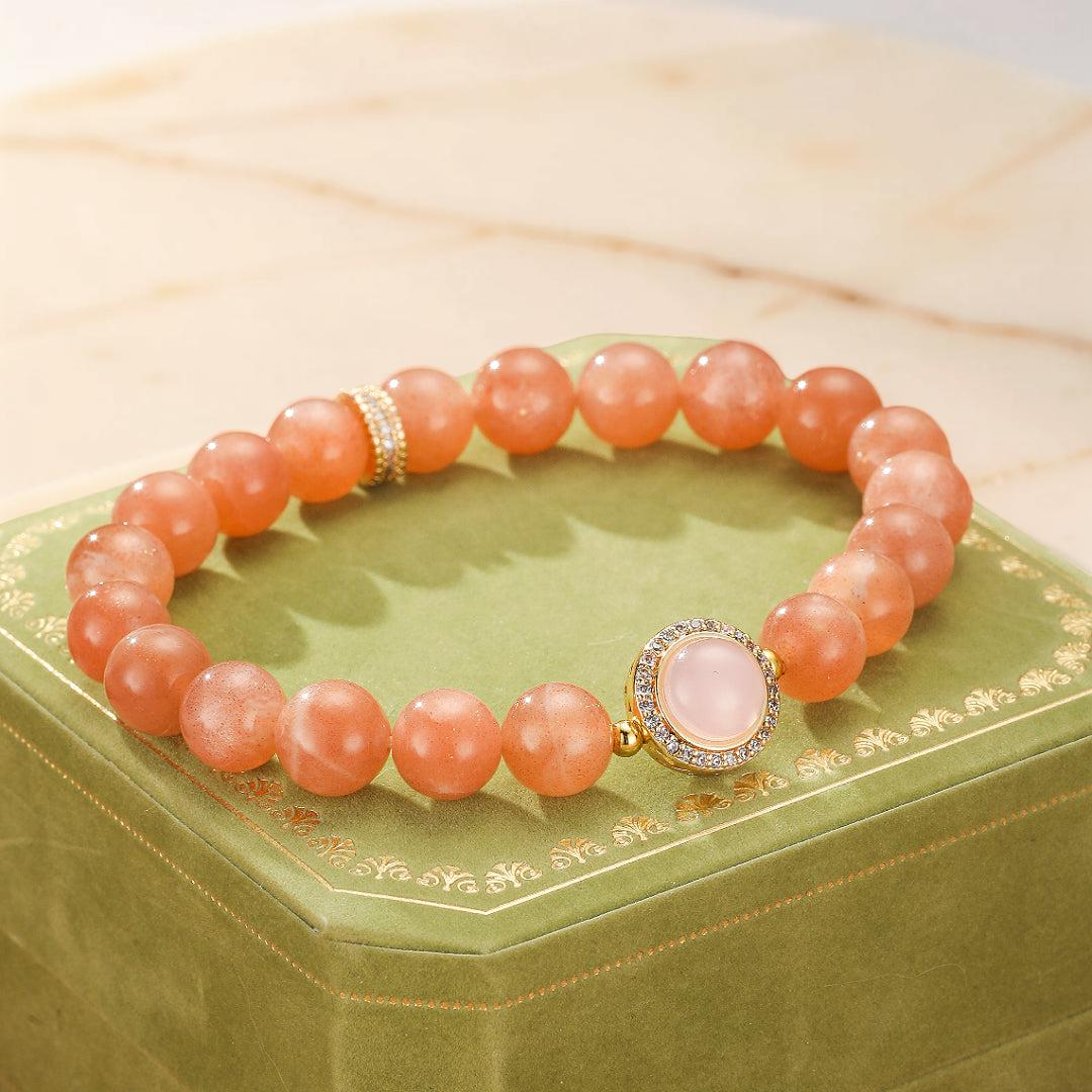 Bracelet Pierre de Soleil et Quartz Rose – Aura Tendre