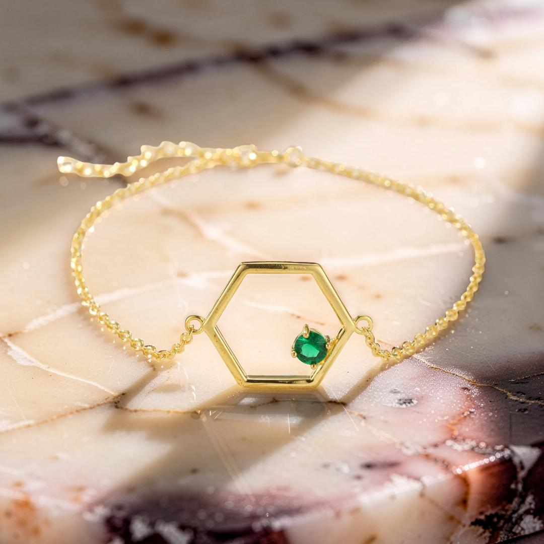 Bracelet Péridot – Étoile Radieuse, Argent Plaqué Or