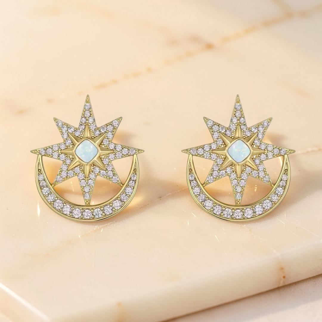 Boucles d'Oreilles Opale – Lune Étoilée
