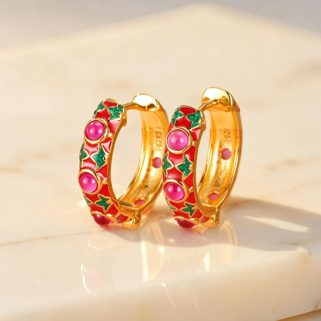Boucles d'Oreilles Cornaline – Jardin Enchanté, Argent Émaillé